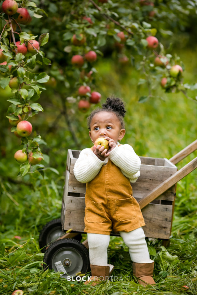 Photo of little girl at Minnetonka Orchards by Block Portrait Studios