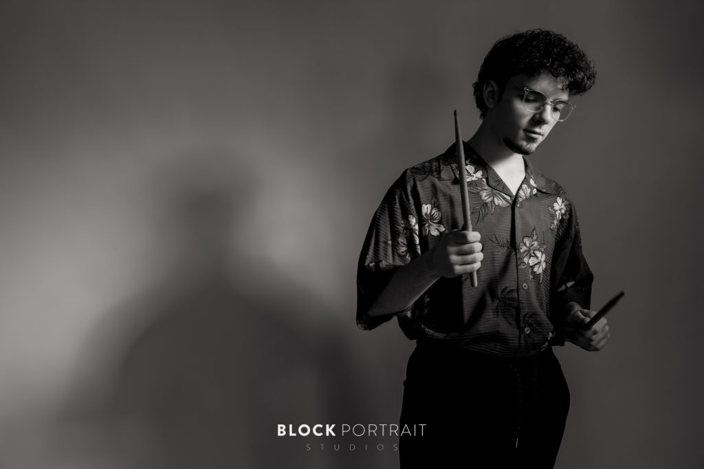 Black and White Studio photo of Senior boy in Saint Paul, MN by Block Portrait Studios