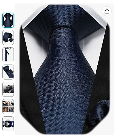 Screenshot of a navy blue tie and pocket square for business headshots.